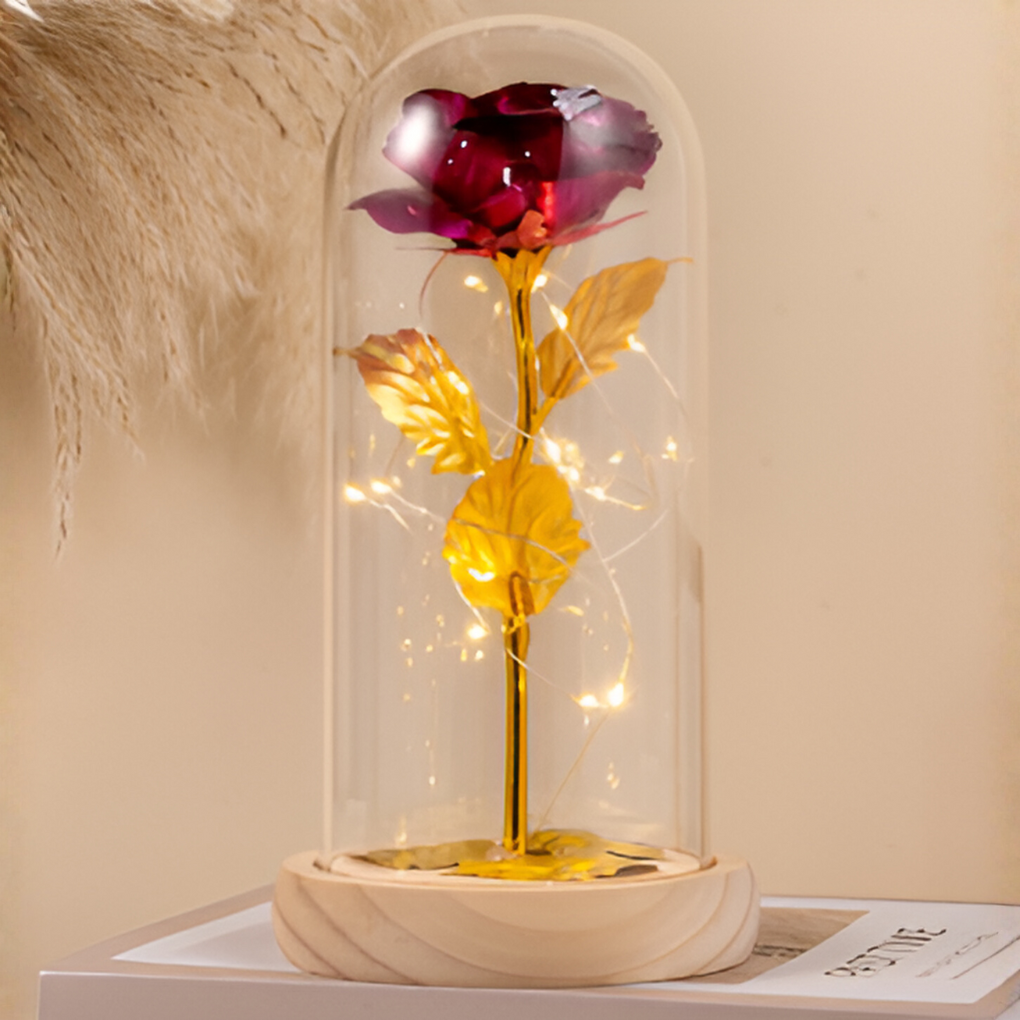 Evig rose med LED-lys i glasskuppel