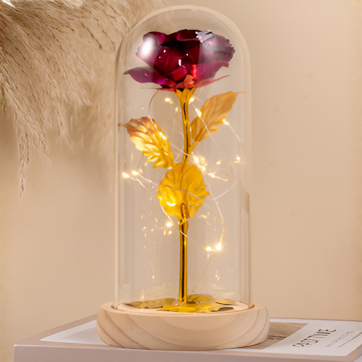 Evig rose med LED-lys i glasskuppel