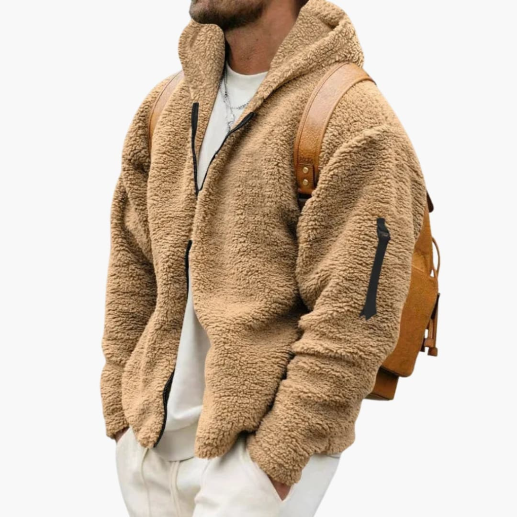 Herre Fleece Jakke med Hette og Full Glidelås