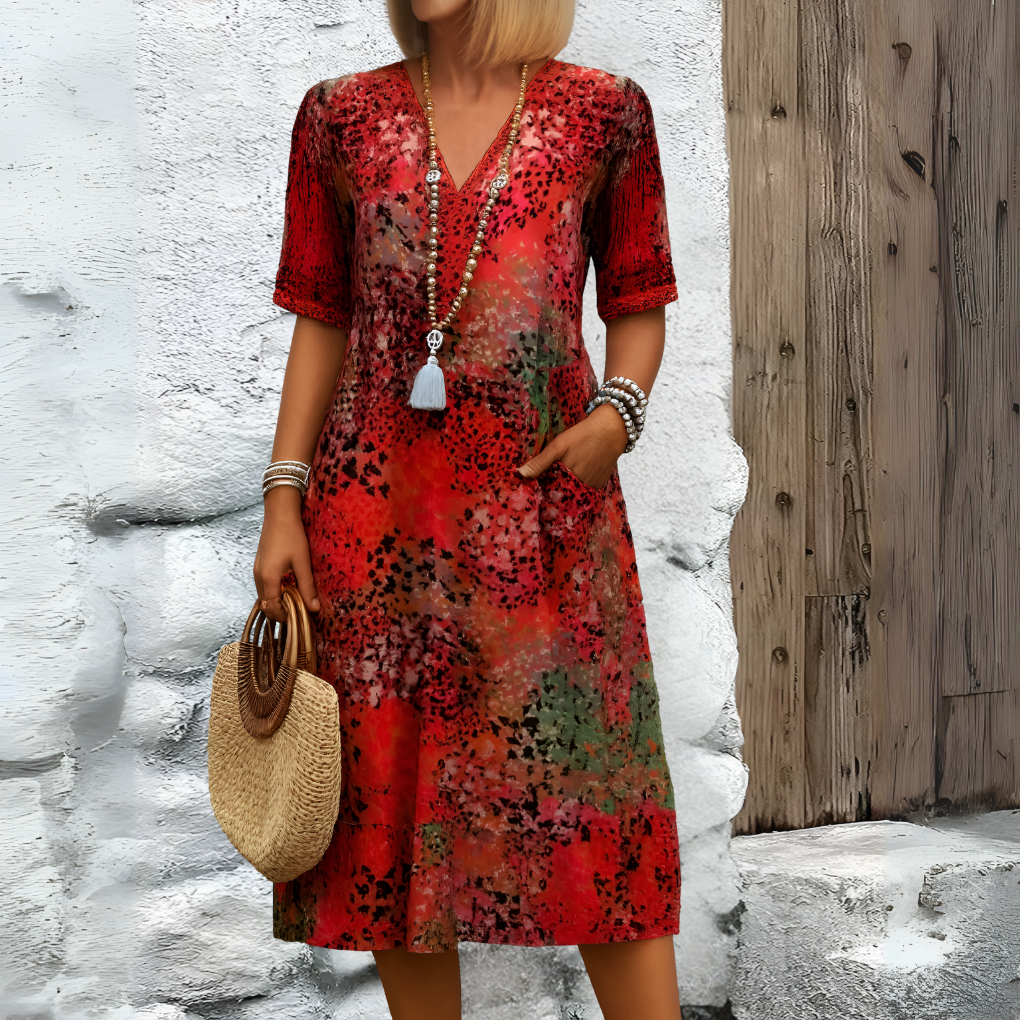Soft midi dress with v-neck for women