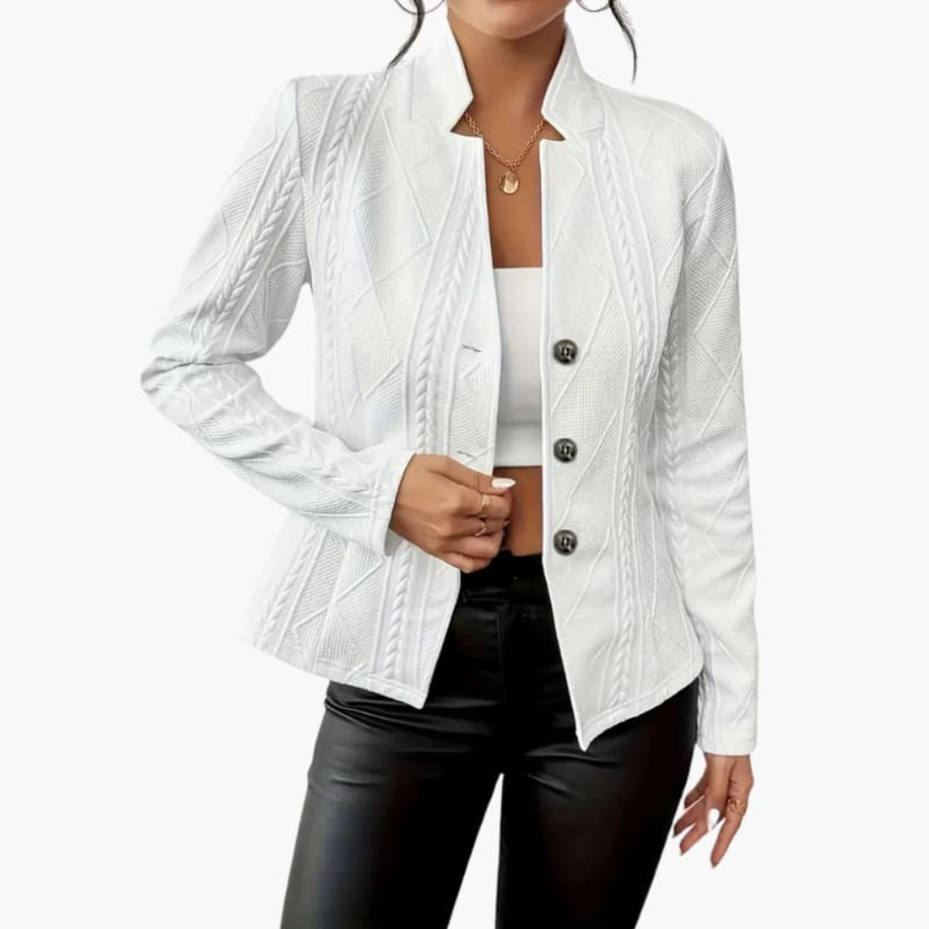 Kvinners Blazer med Revers og Knapp Lukking