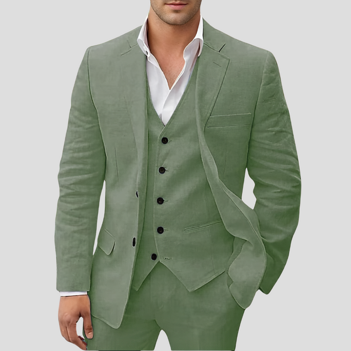 Dreiteiliges Leinenanzug für Herren: Blazer, Weste und Hose