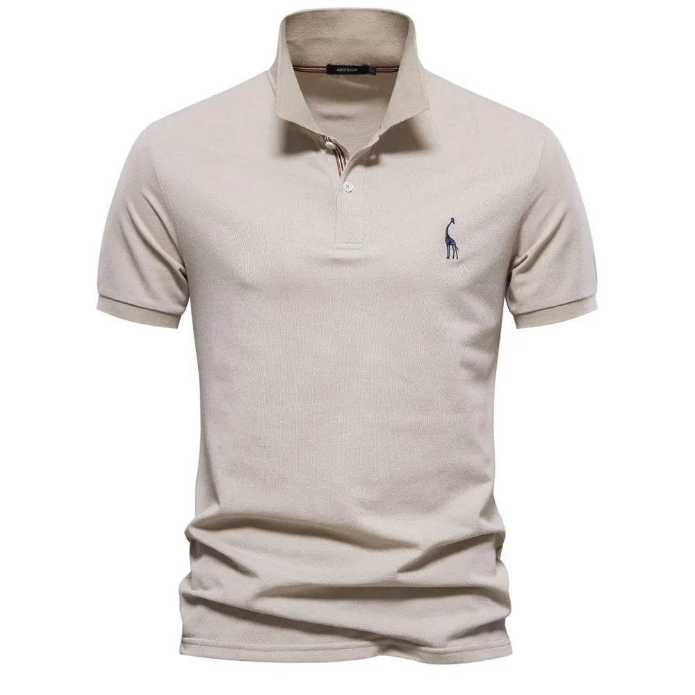 Luxurious cotton polo with deer embroidery