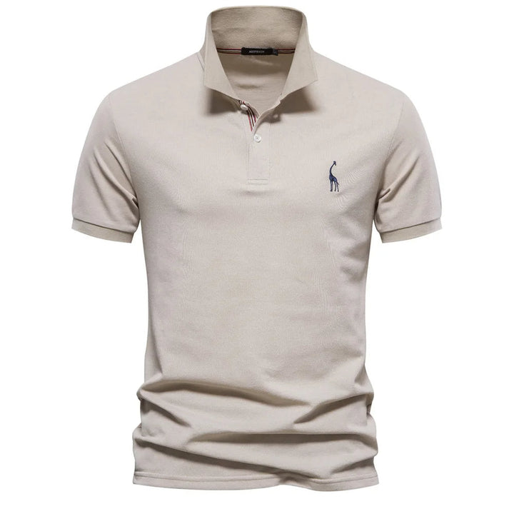 Luxurious cotton polo with deer embroidery