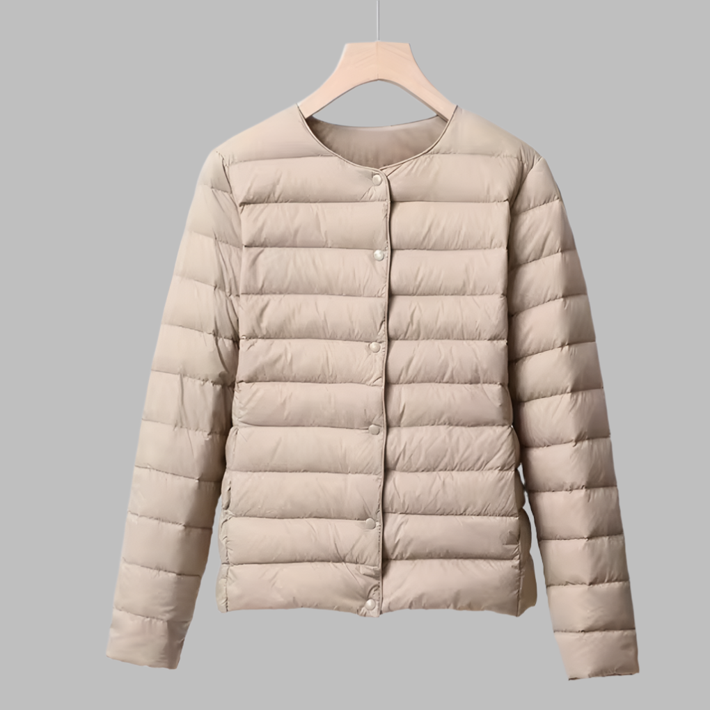 Portable puffer without collar for spring and winter