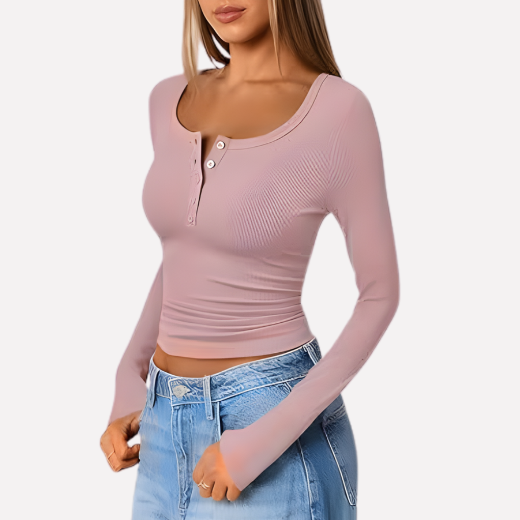 Kvinners Langermet Henley Top