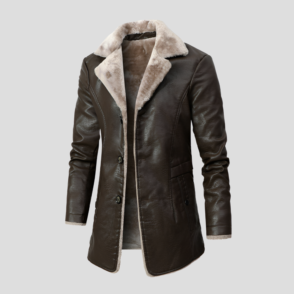 Menn Shearling-Fôret Lærfrakk