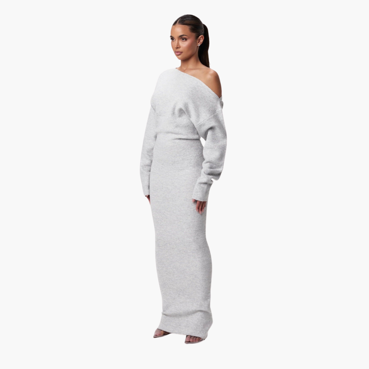 Off-Shoulder Strikkekjole for Damer – Elegant Kveldskjole