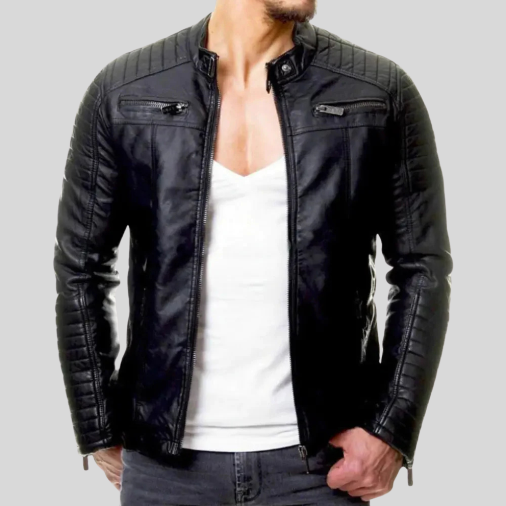 Wind-resistant leather jacket for men