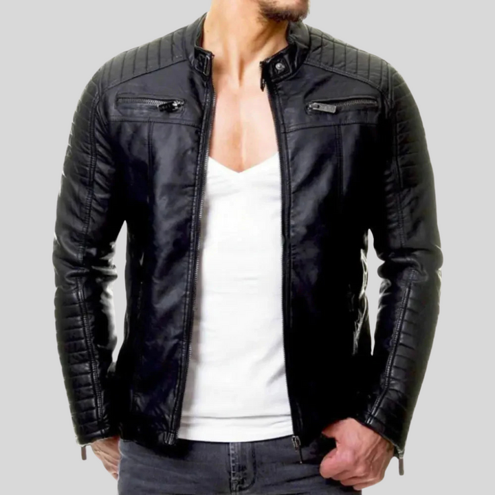 Wind-resistant leather jacket for men