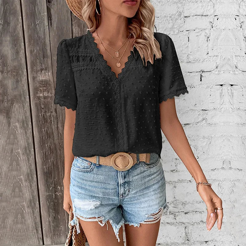 Blouse med kort ermet blonde