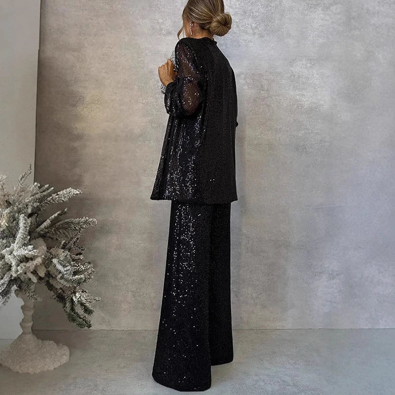 To-Delt Sequin Set med Høy Livbukse