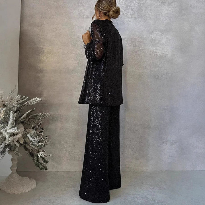 To-Delt Sequin Set med Høy Livbukse