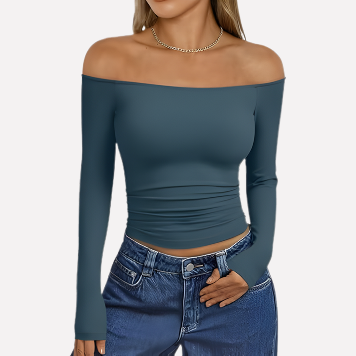 Kvinners Av-Shoulder Langermet Top