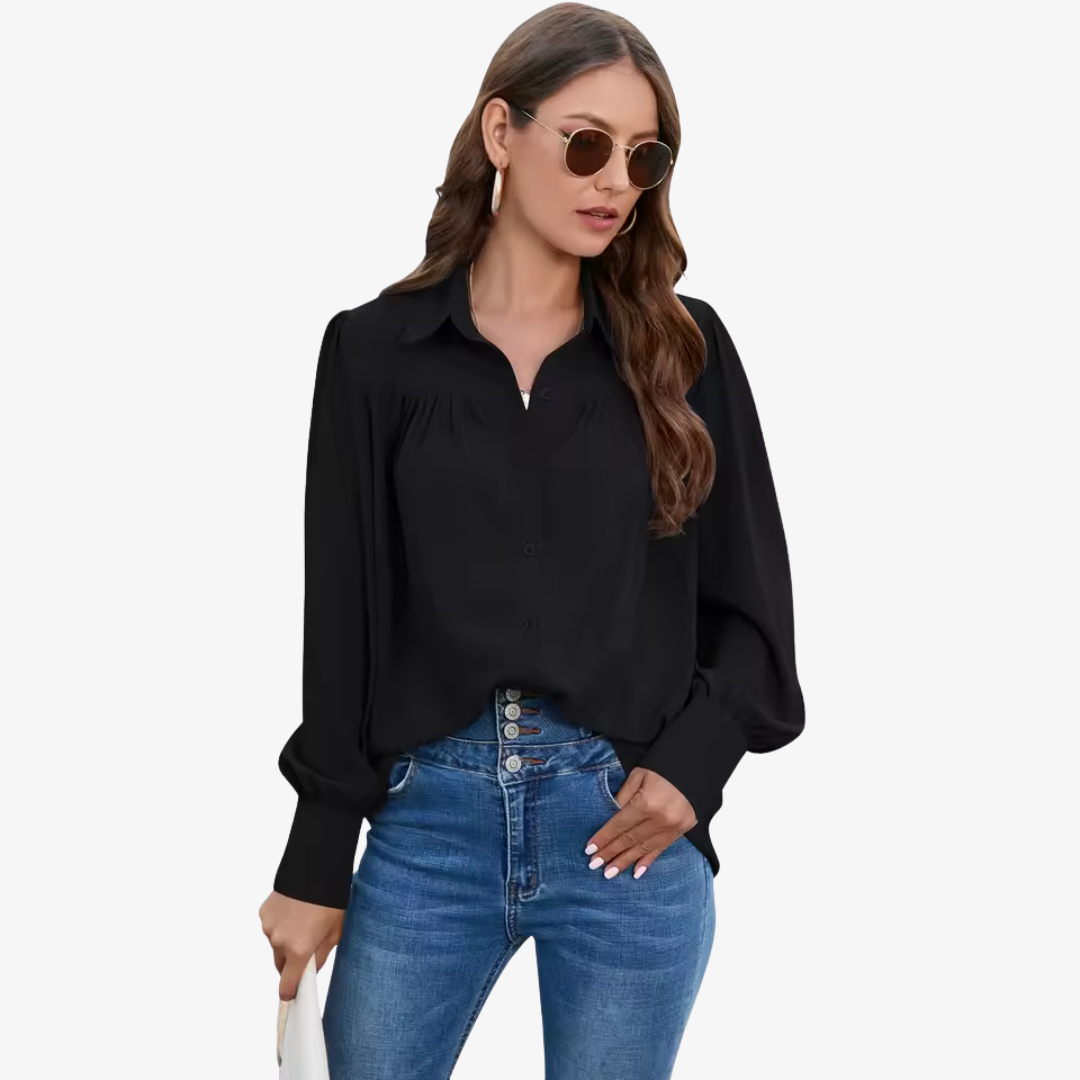 Elegant Chiffon Bluse med Lanterne-Ermer