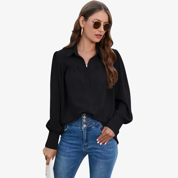 Elegant Chiffon Bluse med Lanterne-Ermer