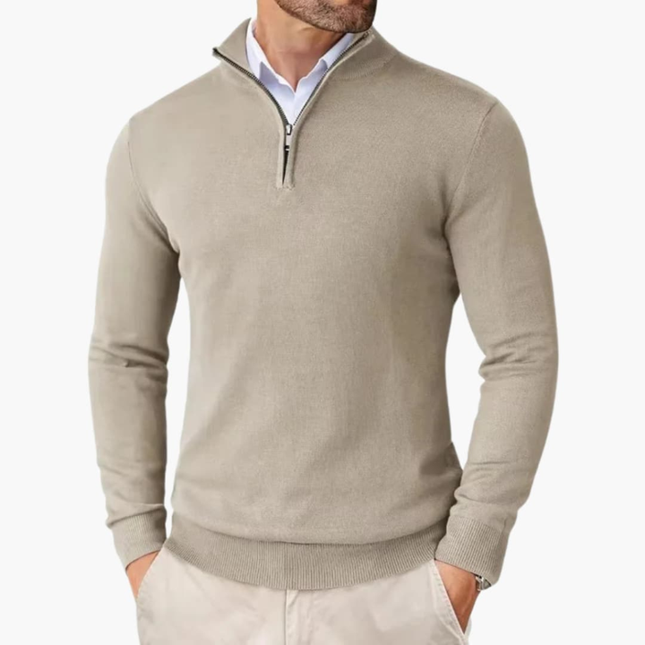 Herre Pullover med Quarter Zip og Ribbet Kant