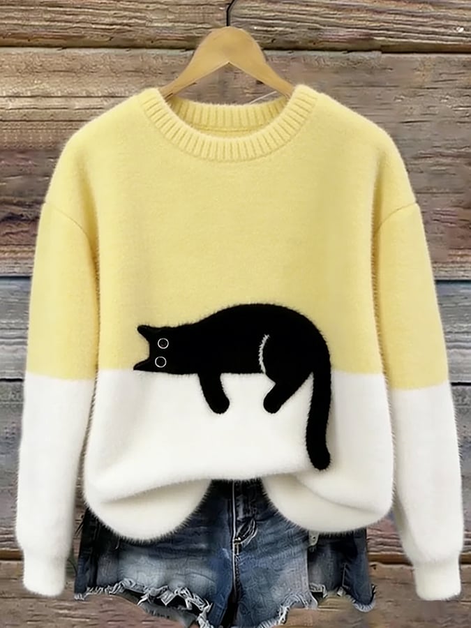 Oversized genser med kattetrykk