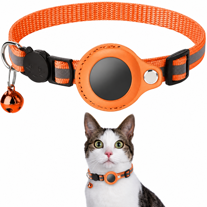 Justerbart katteshalsbånd med GPS og refleks