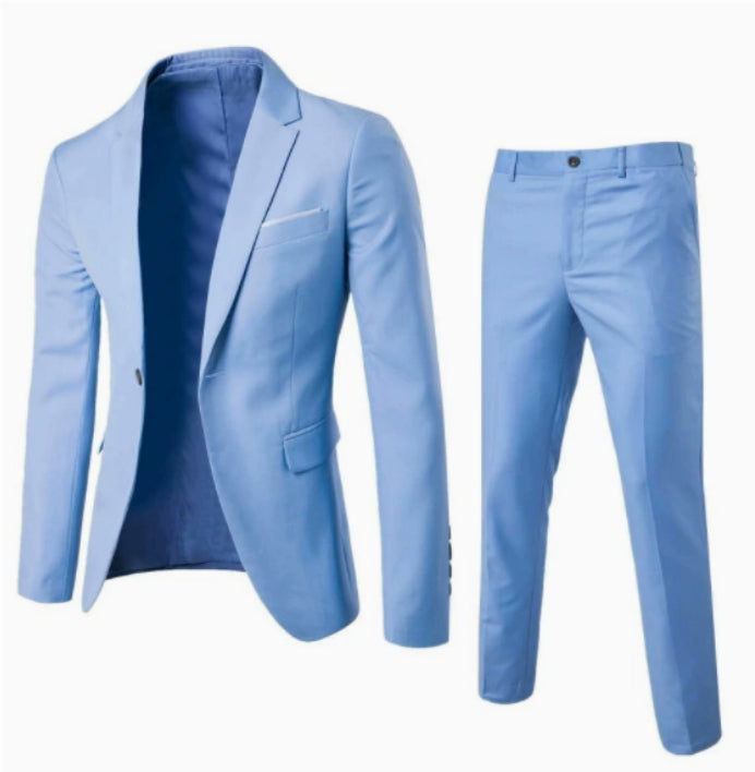 Two-piece Solid Color Slim-fit Coat Suit Pants