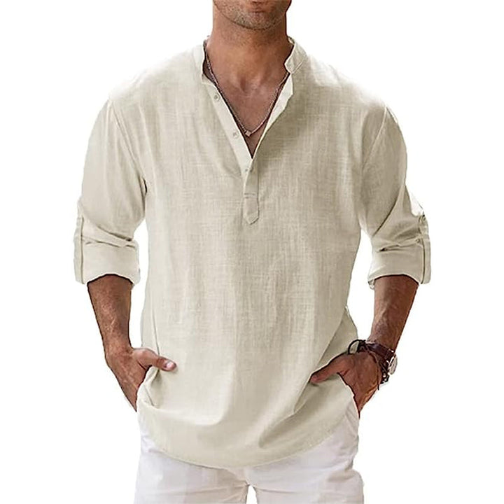 Lin Skjorte med Henley-krage for Menn