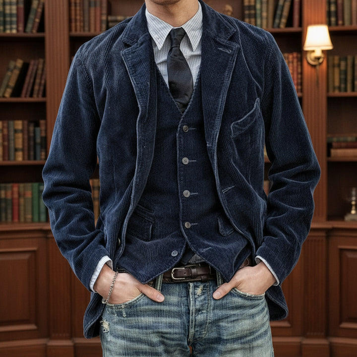 Stilfull Vintage Blazer og Vest Sett