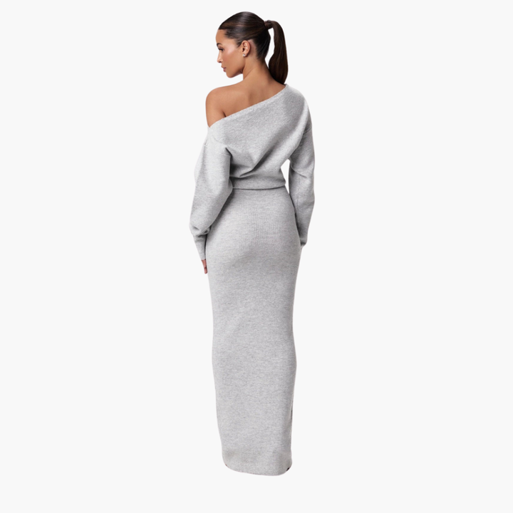 Off-Shoulder Strikkekjole for Damer – Elegant Kveldskjole