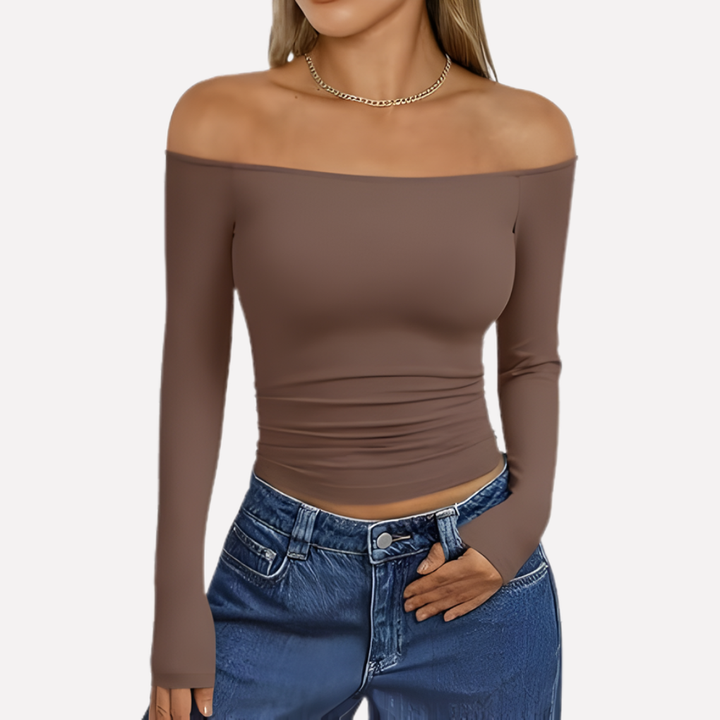 Kvinners Av-Shoulder Langermet Top