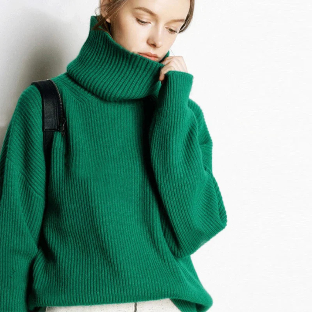 Oversized sweater with polo collar for women