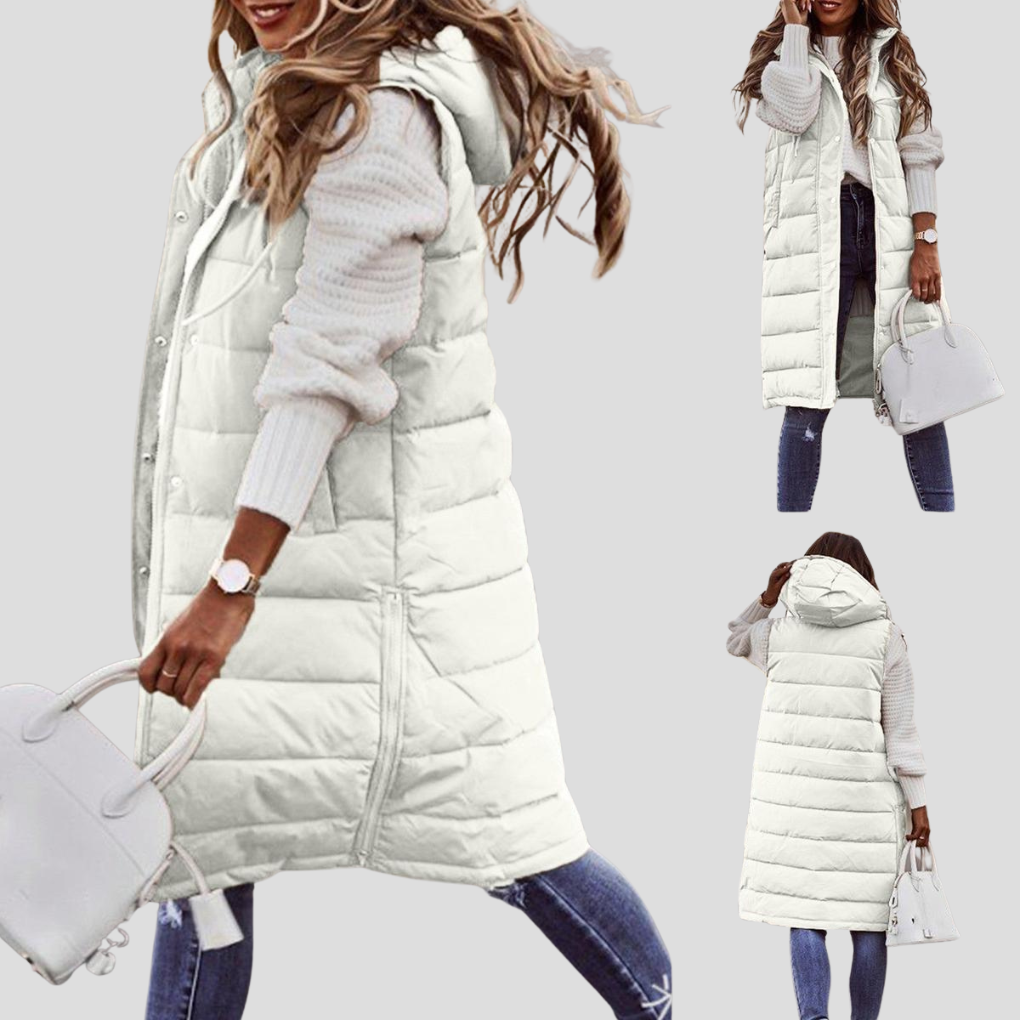 Bodywarmer med lang hette for kvinner