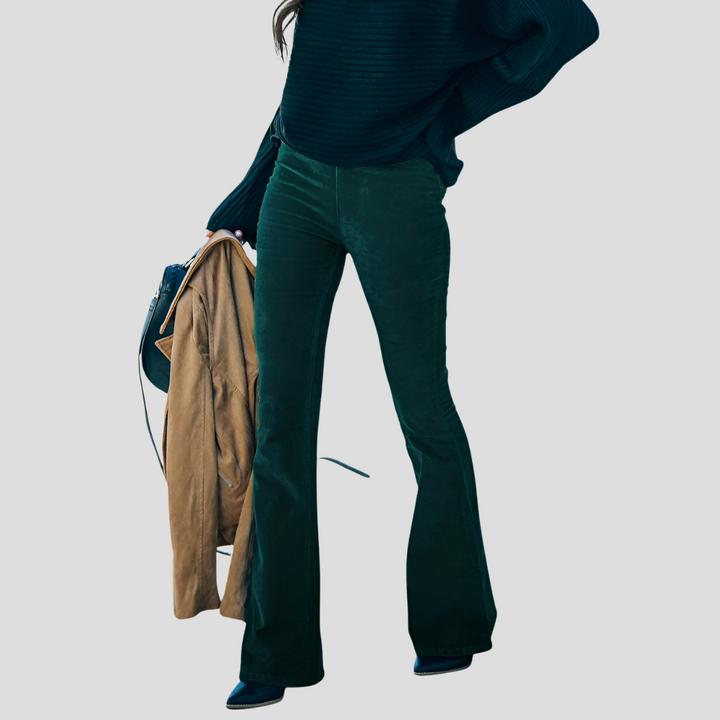 Women's pants with high waist in vintage corduroy