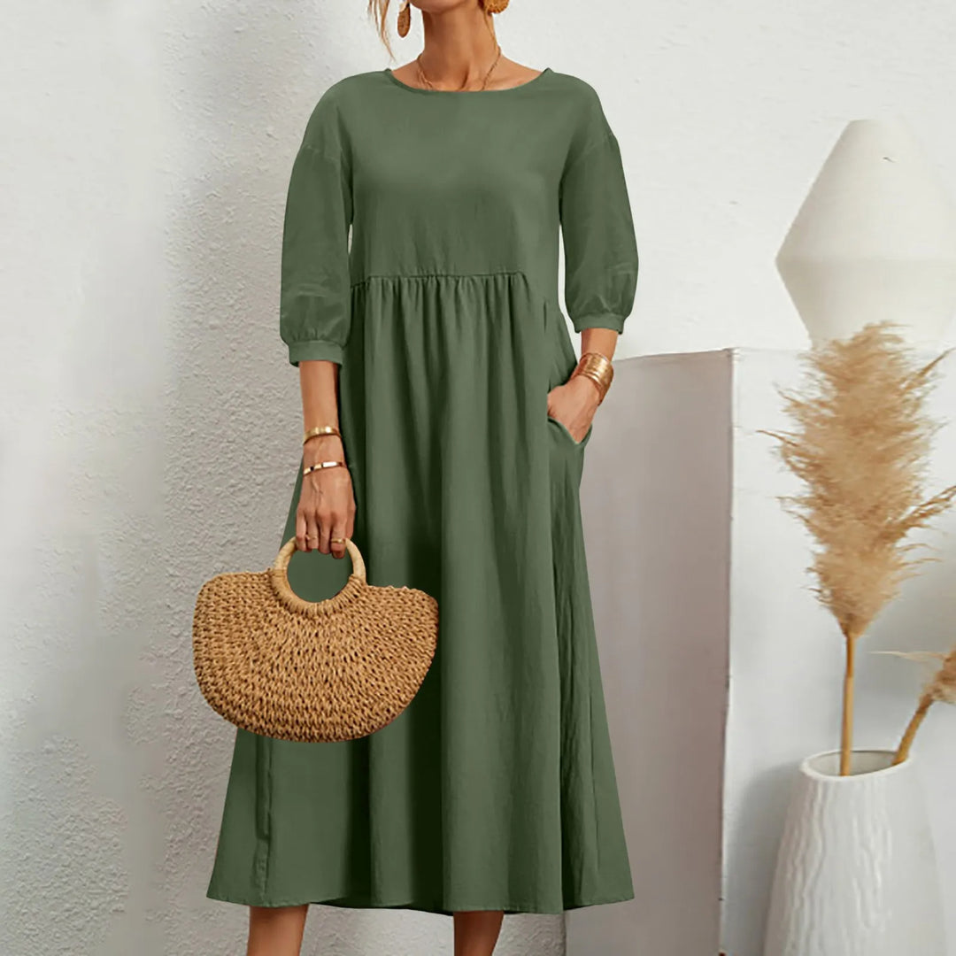 Casual Løs Patchwork Midi Kjole Enkelt Stil Møter Hverdag Komfort