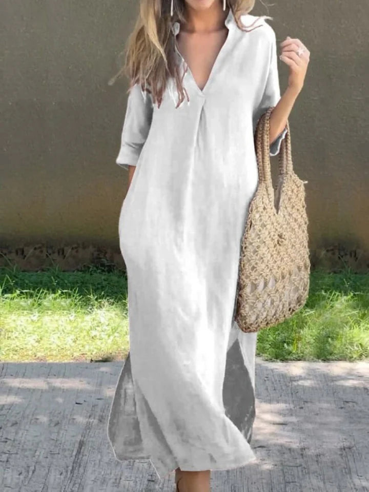 Airy Maxi Dress with V-neck and Pockets