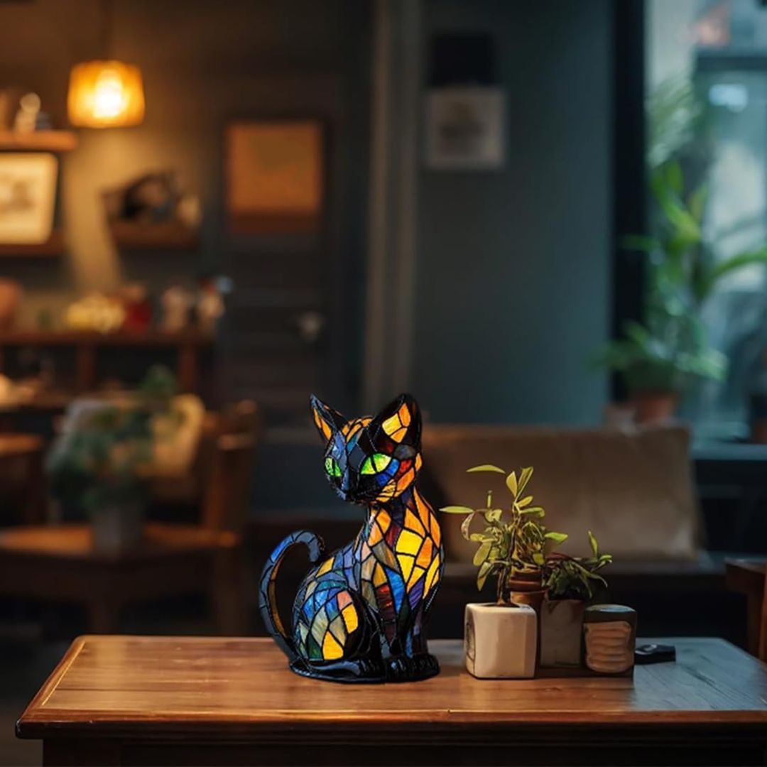 Kattelampe med mosaikk og varmt lys