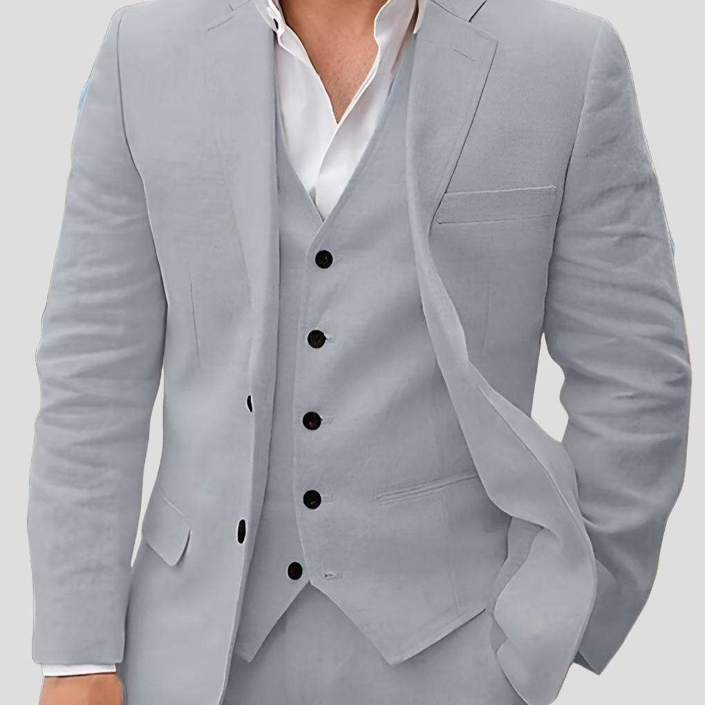 Dreiteiliges Leinenanzug für Herren: Blazer, Weste und Hose