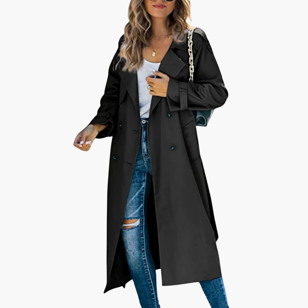 Kvinners Trench Coat med Knappestolpe Salgspris