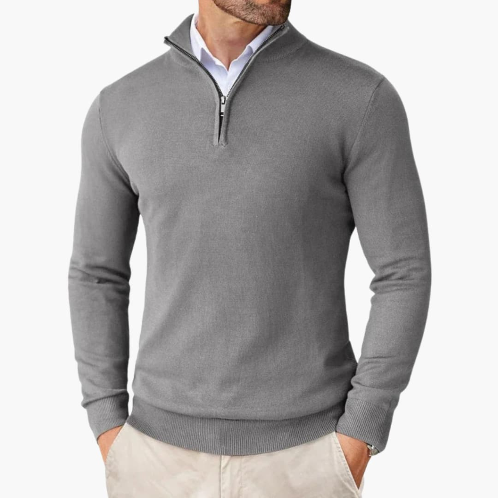 Herre Pullover med Quarter Zip og Ribbet Kant