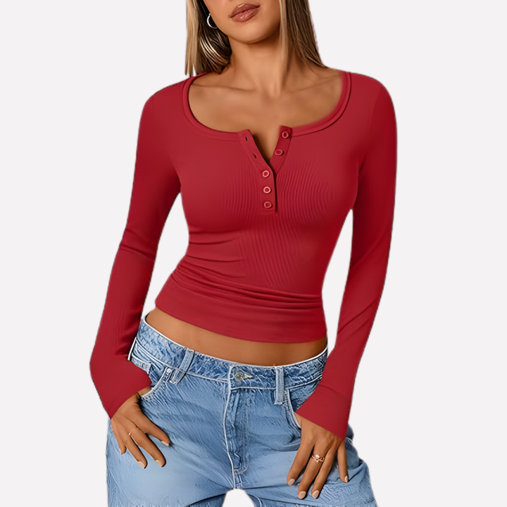 Kvinners Langermet Henley Top