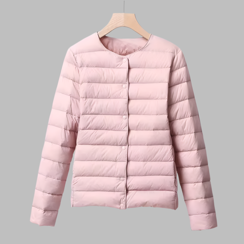 Portable puffer without collar for spring and winter