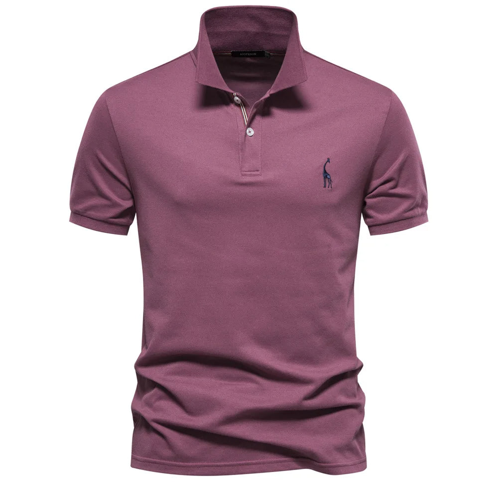 Luxurious cotton polo with deer embroidery
