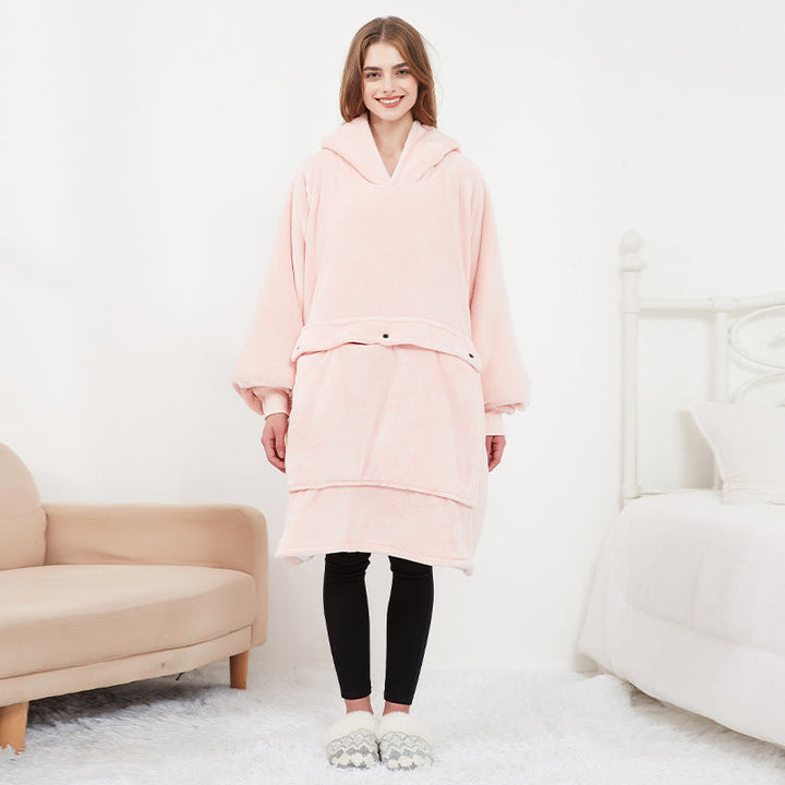 Oppvarmet oversized hettegenser-teppe i sherpa med 3 nivåer