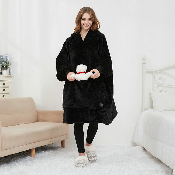 Oppvarmet oversized hettegenser-teppe i sherpa med 3 nivåer