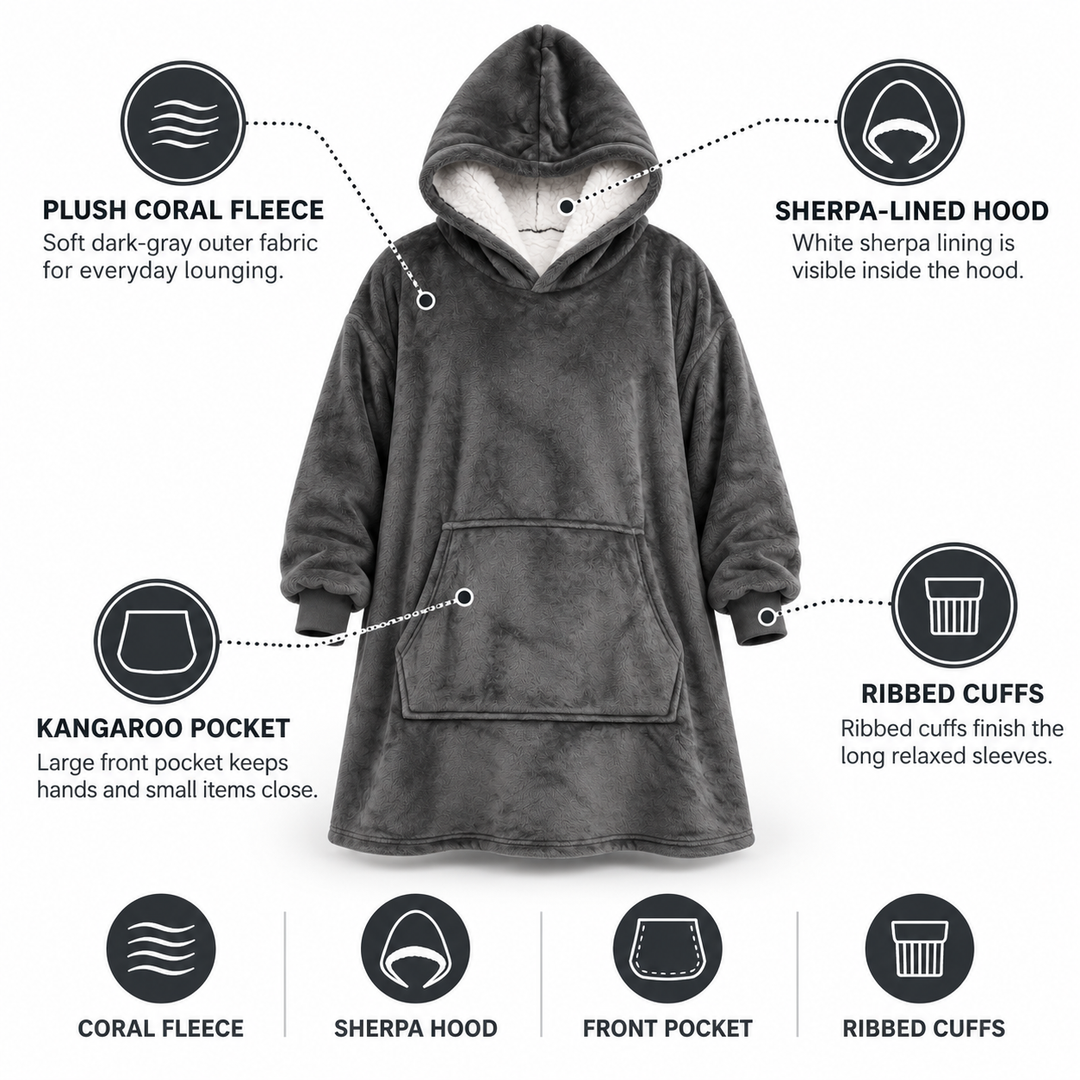 Ultramykt oversized sherpa-hettepledd (med lomme)
