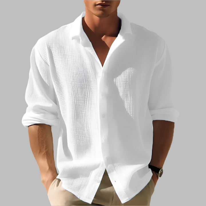 Light solid-colored men's shirt in cotton and linen