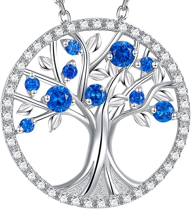 Elegant anheng i hvitt gull med safir og livets tre