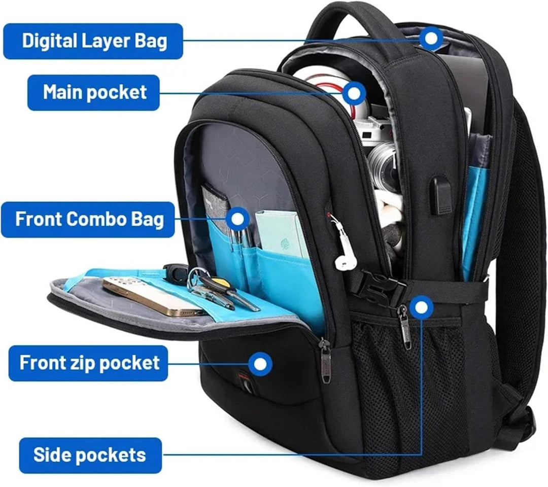 Vanntett ryggsekk for laptop og reise med organiserte rom