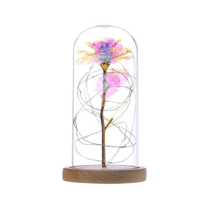 Rose under glasskuppel med LED-lys, romantisk gave