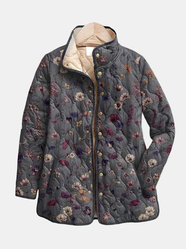 Vintage quiltet jakke med blomstermønster - lett vattert kåpe