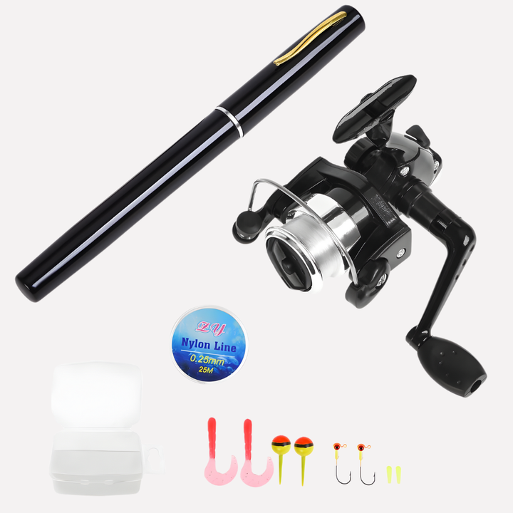 Mini Fiskestang + Hjul, Portabel Mini Teleskopisk Lomme Pen