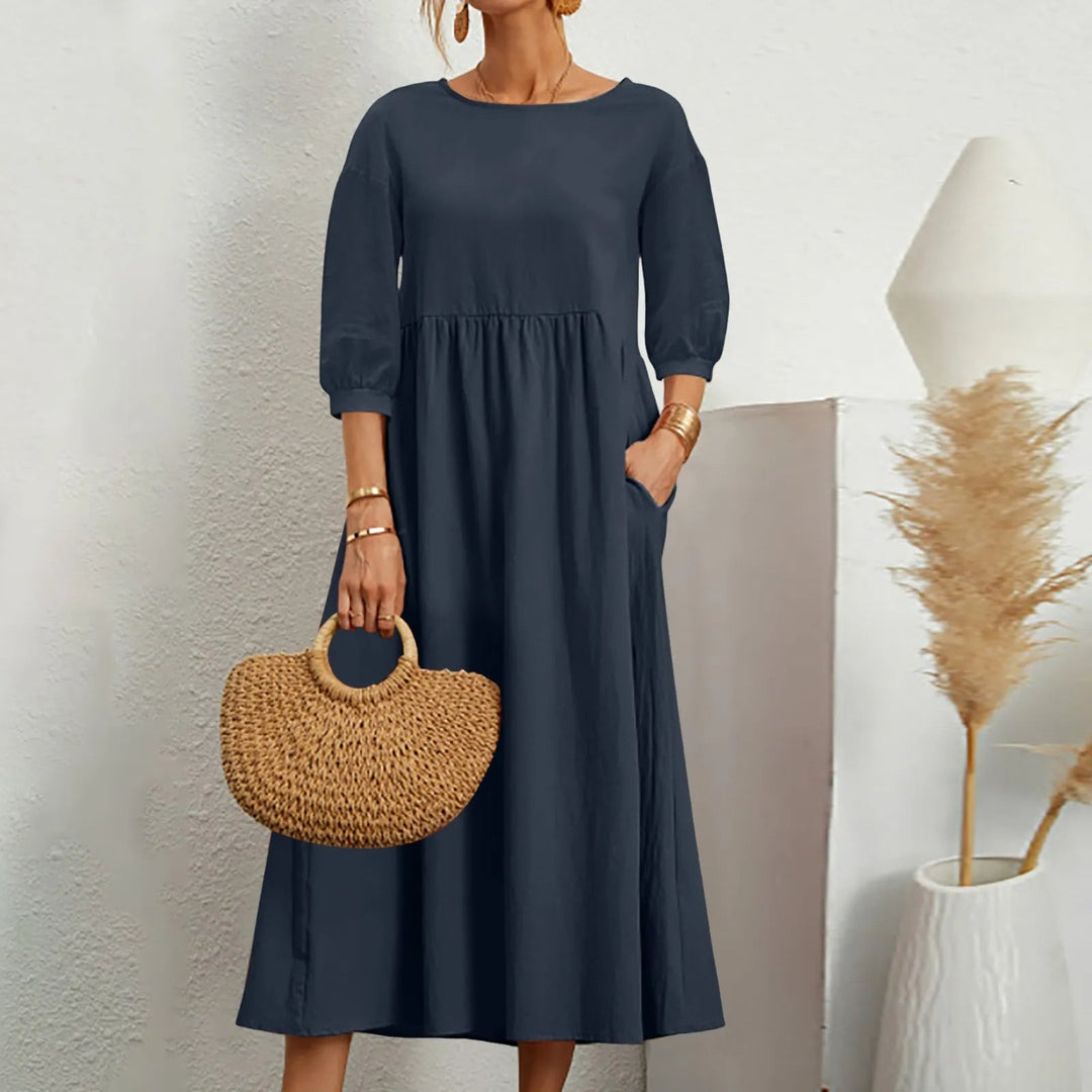 Casual Løs Patchwork Midi Kjole Enkelt Stil Møter Hverdag Komfort